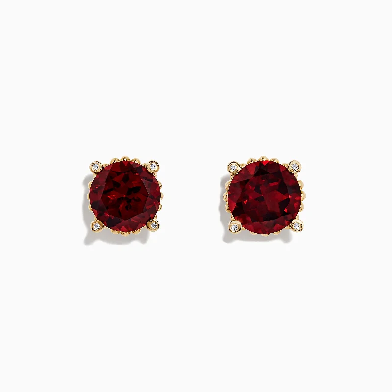 Ladies Earrings for Bestie Spark-Bordeaux 14K Yellow Gold Garnet and Diamond Earrings, 11.32 TCW