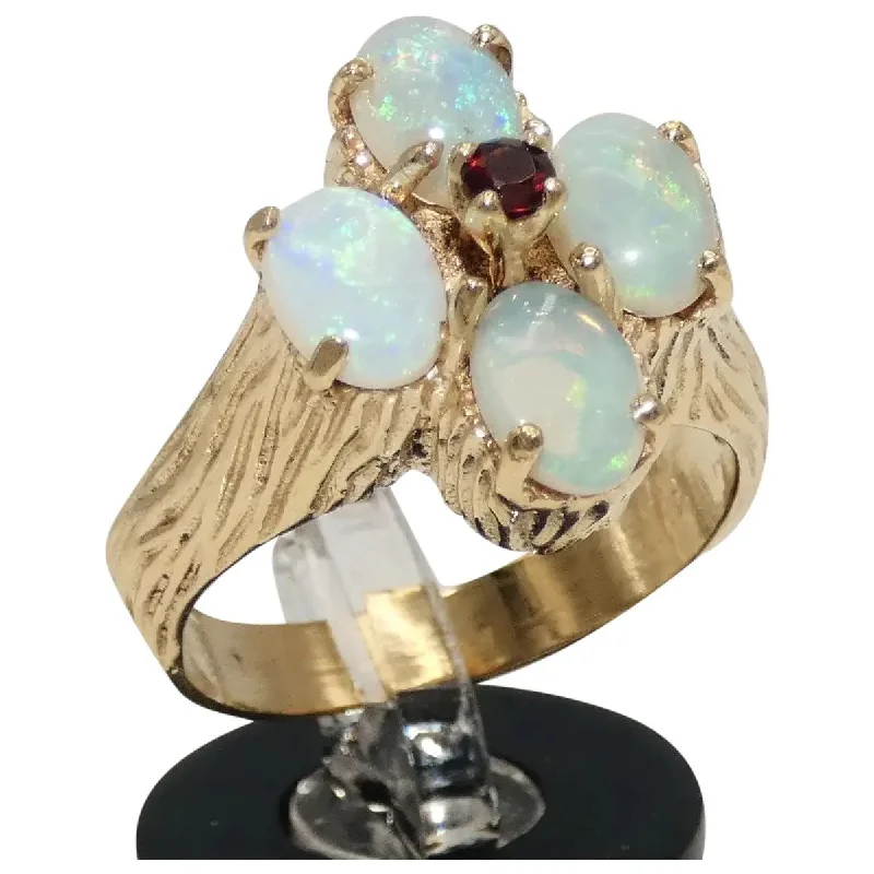 Ladies Yellow Rings -14K Gold Ring with Opals & Garnet