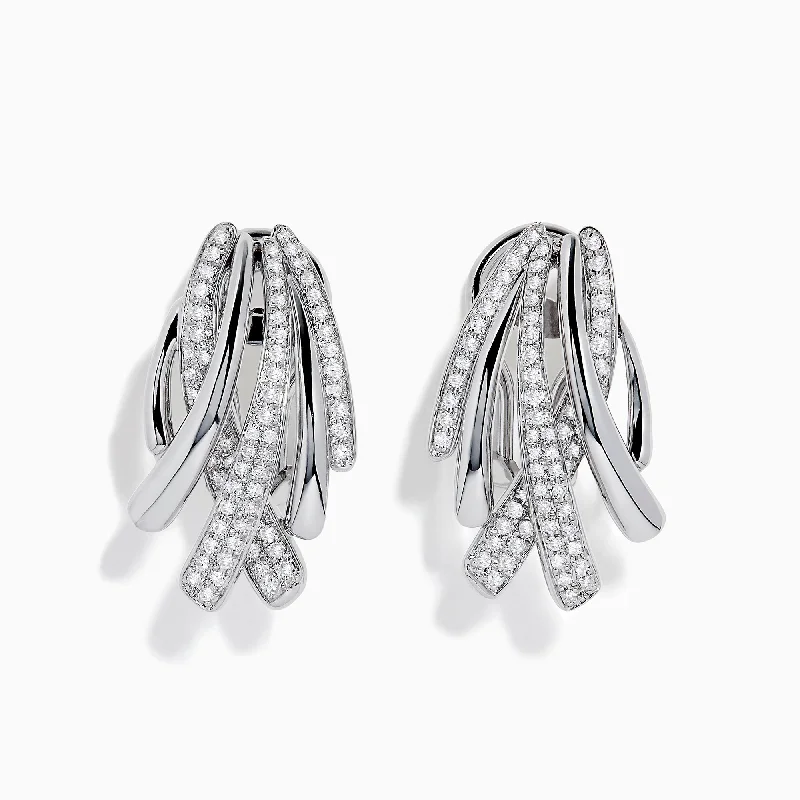 Ladies Earrings with Soft Moonstone-Pave Classica 14K White Gold Diamond Earrings, 0.62 TCW