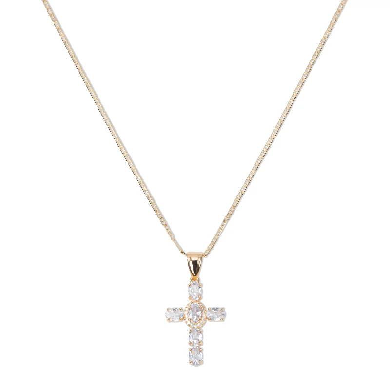 Ladies Necklaces for Girl Joy-THE OVAL ICED OUT CROSS PENDANT NECKLACE