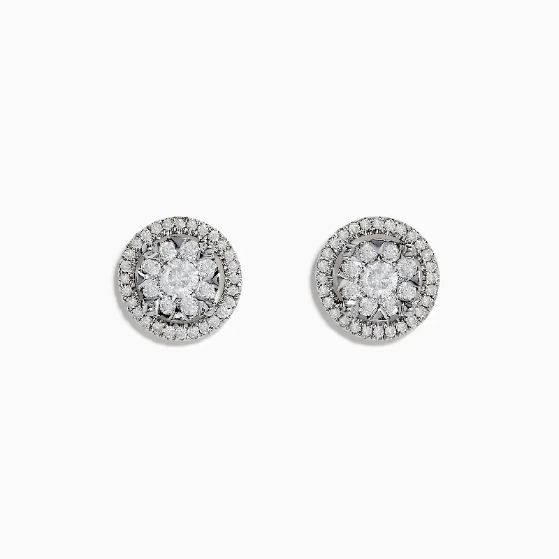 Ladies Earrings with Flower Drops-Bouquet 14k White Gold Diamond Cluster Stud Earrings 0.99 TCW