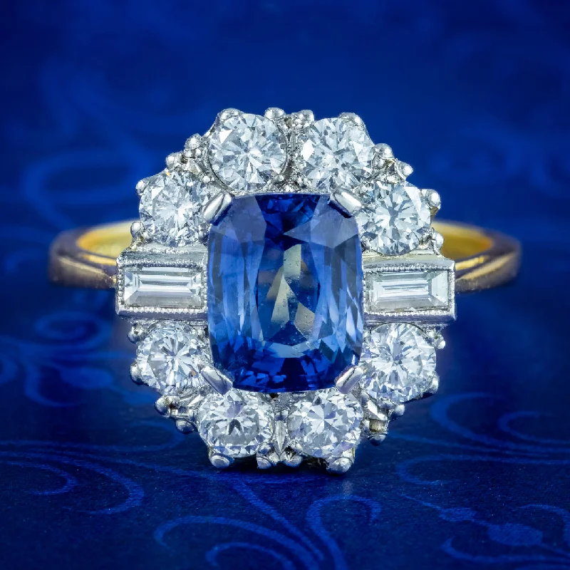 Ladies Shiny Rings -Art Deco Style Sapphire Diamond Cluster Ring 2ct Blue Sapphire