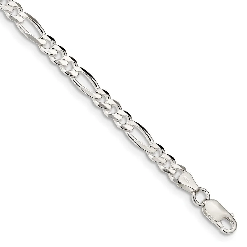 Ladies Dog Bone Bracelets -Sterling Silver 4.5mm Solid Figaro Chain Bracelet or Anklet, 9 Inch