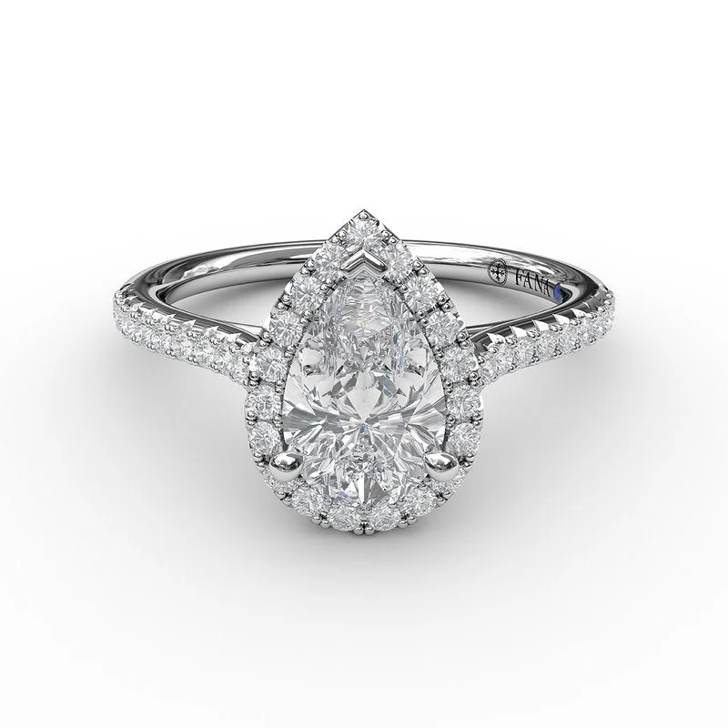 Ladies Engagement Rings with Emerald Spark-Delicate Pear Shaped Halo And Pave Band Engagement Ring S3791