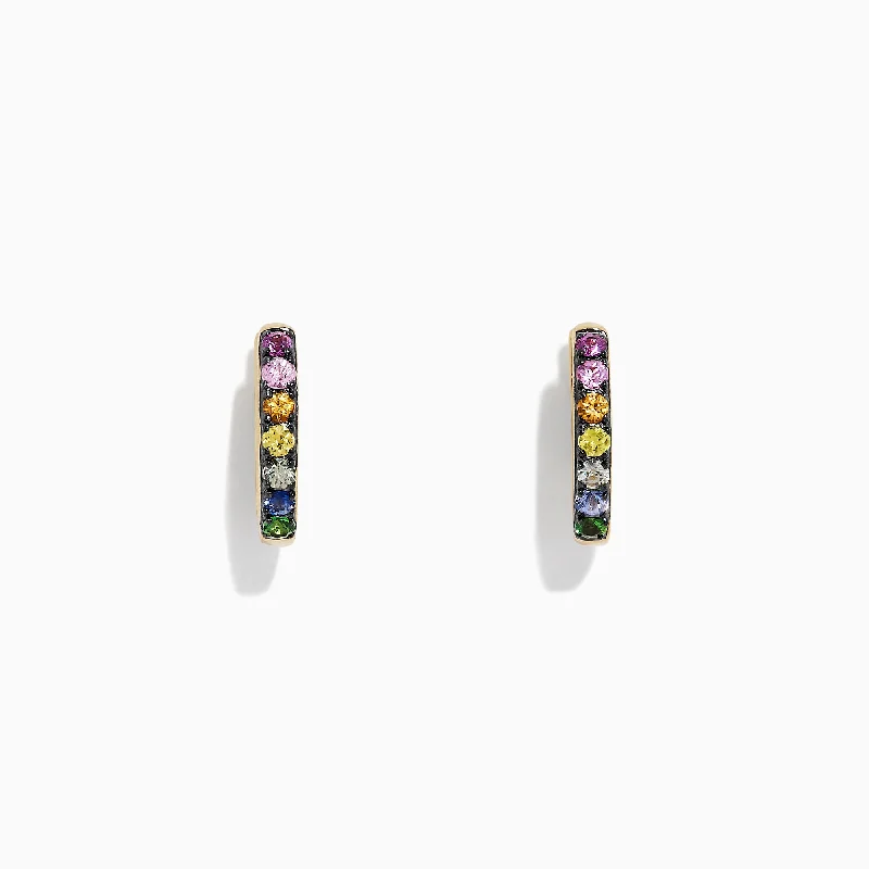 Ladies Earrings for Photo Shine-Watercolors 14K Gold Multi Sapphire Mini Hoop Earrings, 0.66 TCW