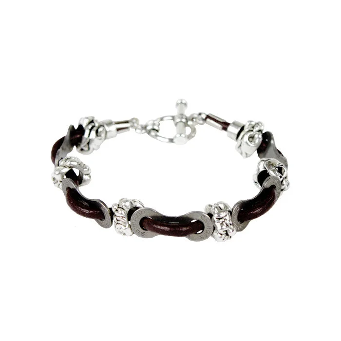 Ladies Floral Pattern Bracelets -Women's Leather Link & Bead Bracelet