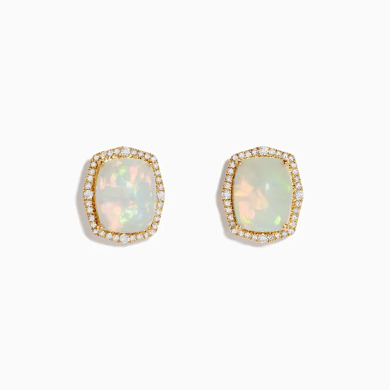 Ladies Earrings for Work Shine-Aurora 14K Yellow Gold Diamond and Opal Stud Earrings