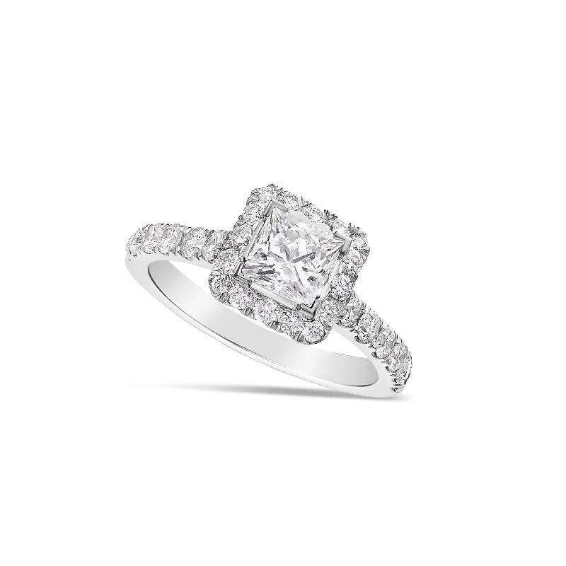 Ladies Engagement Rings Silver Shine-18K White Gold 3.32ct Princess Cut Diamond Engagement Ring