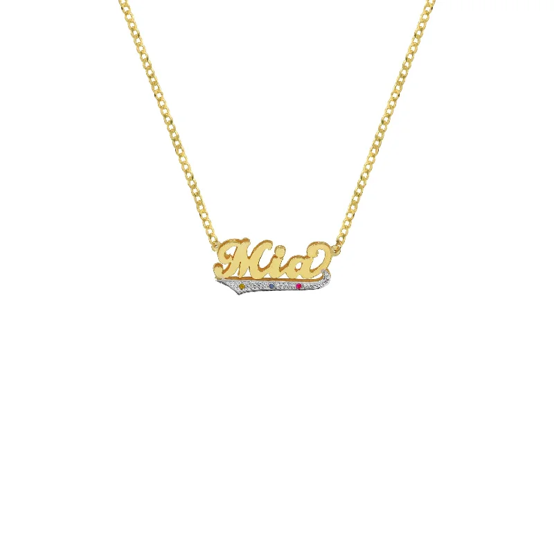 Ladies Necklaces for Chef Glow-THE THREE STONE SCRIPT DOUBLE PLATE NAMEPLATE NECKLACE