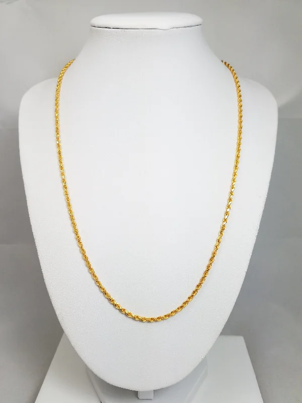 Ladies Necklaces with Grey Pollucite-Radiant 22k Yellow Gold Solid Diamond Cut Rope 20" Necklace