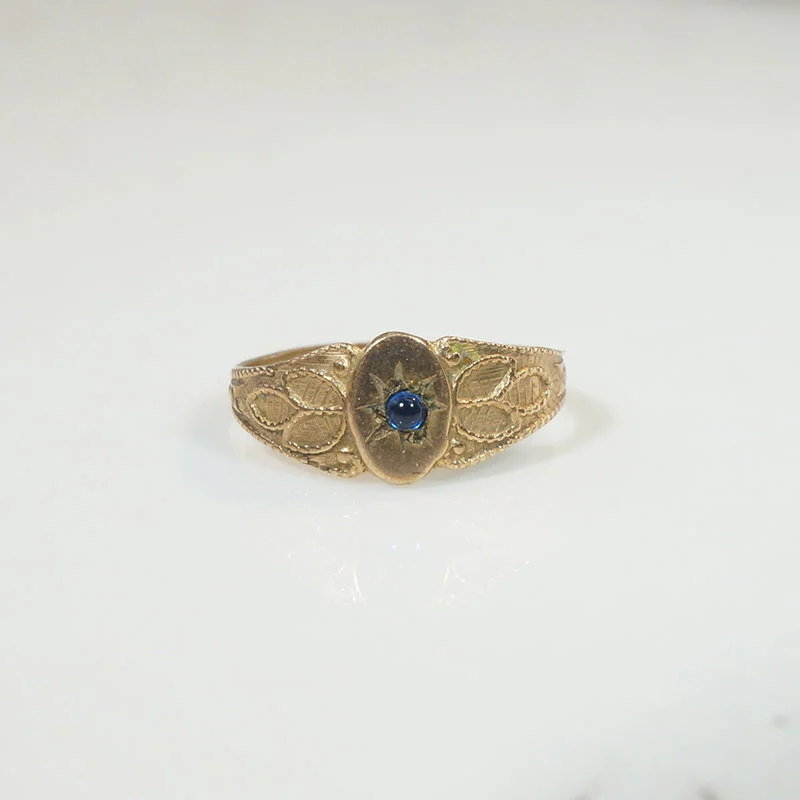 Ladies Industrial Rings -Tiny Edwardian Signet Ring with Sapphire