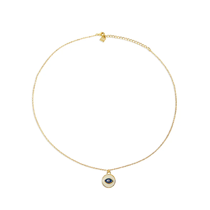 Ladies Necklaces with Pure Natrolite-THE ENAMEL EVIL EYE MEDAL NECKLACE