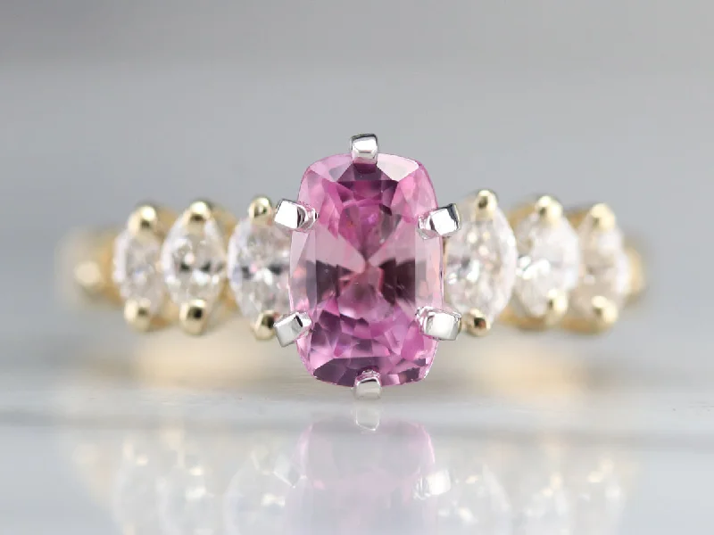 Ladies Engagement Rings with Jeremejevite Shine-Modern Pink Sapphire and Marquise Diamond Engagement Ring