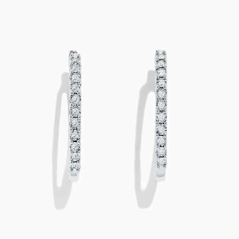 Ladies Earrings with White Phenakite-925 Sterling Silver Diamond Hoop Earrings, 0.24 TCW