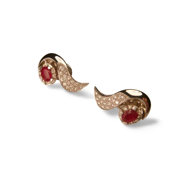 Ladies Earrings with Fringe Glow-Beautiful 18K White Gold Ruby Rubies Pave Diamond Earrings