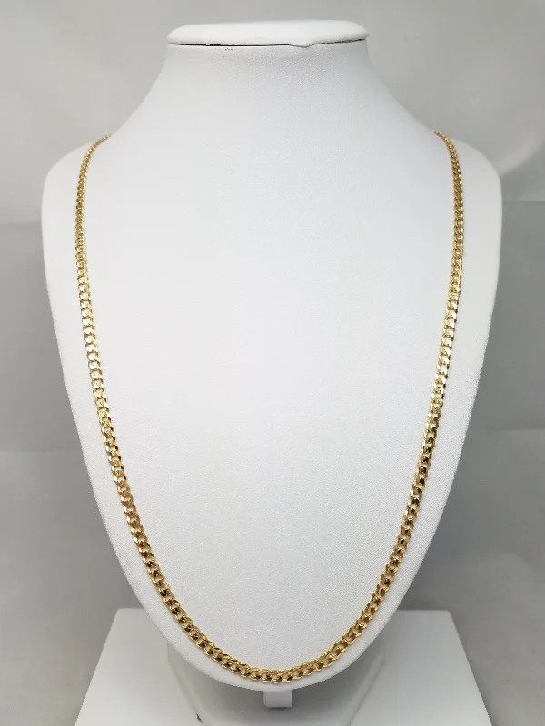 Ladies Necklaces Maker’s Glow-Sporty 27.75" Solid 14k Yellow Gold Concave Curb Link Chain Necklace