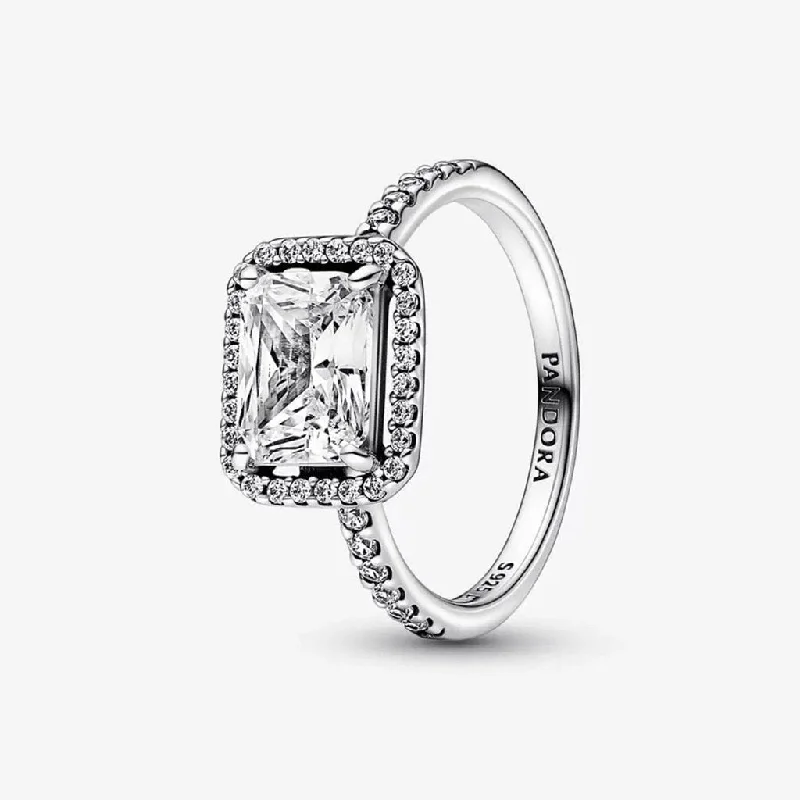 Ladies Acrylic Rings -PANDORA : Rectangular Sparkling Halo Ring