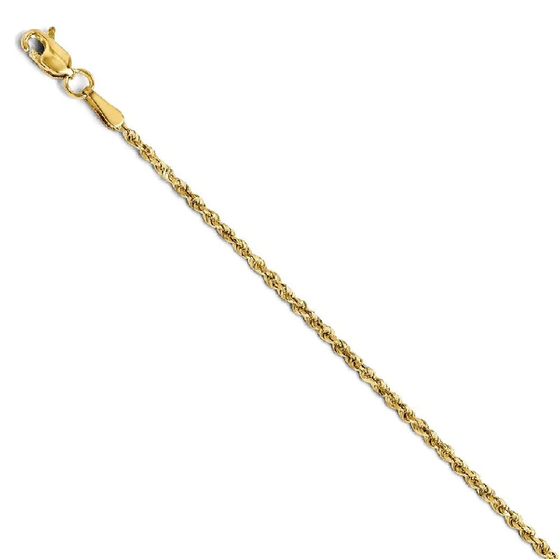 Ladies Nighttime Bracelets -1.5mm 14k Yellow Gold Solid Diamond Cut Rope Chain Bracelet & Anklet