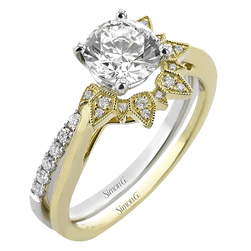 Ladies Engagement Rings with Okenite Shine-Round-cut Engagement Ring & Matching Wedding Band in 18k Gold with Diamonds LR3235