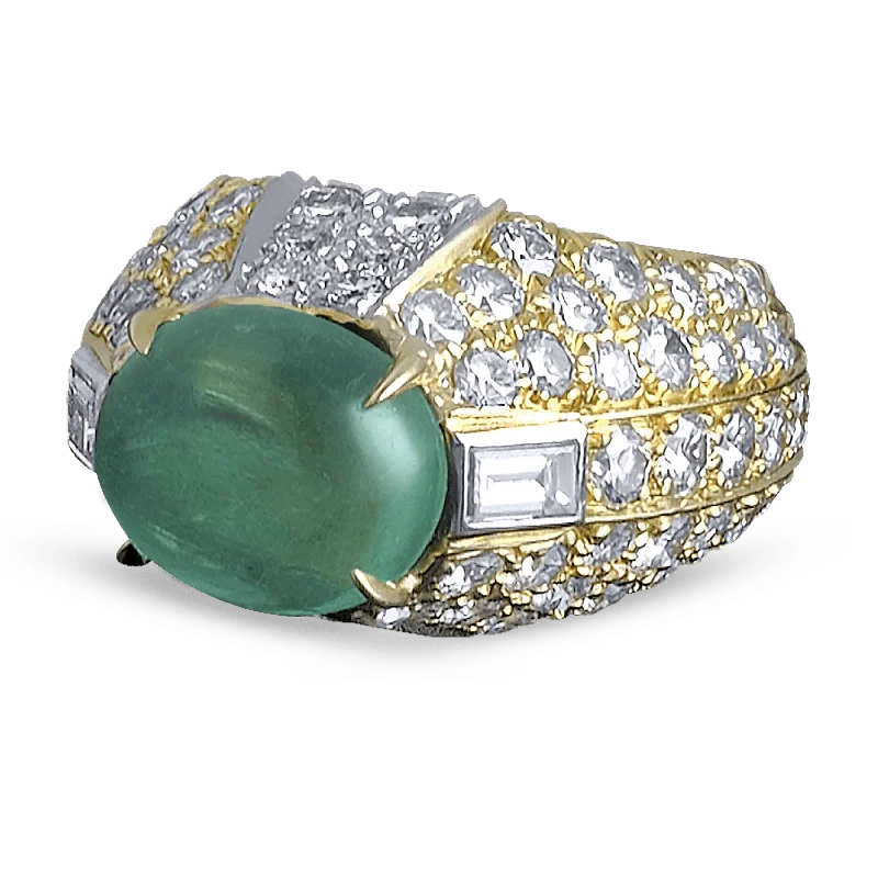 Ladies Purple Rings -David Webb Emerald Cabochon & Diamond Ring, 4.50 Carats