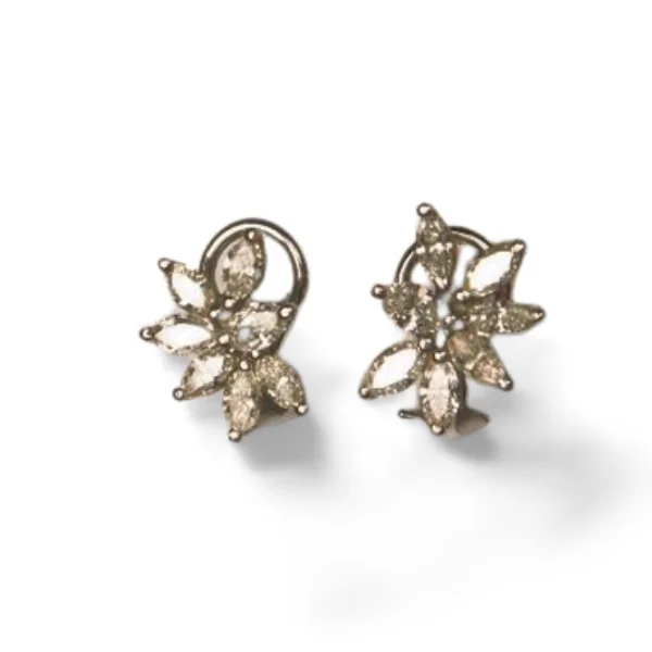 Ladies Earrings with Gold Milarite-Stunning 14K White Gold Marquise Diamond Floral Designer Earrings