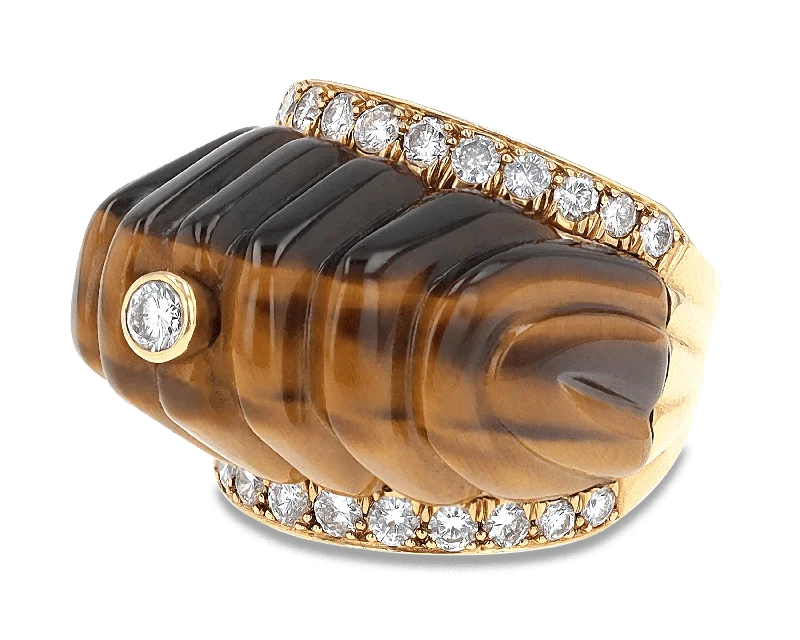 Ladies Nature-Inspired Rings -David Webb Tiger's Eye and Diamond Ring