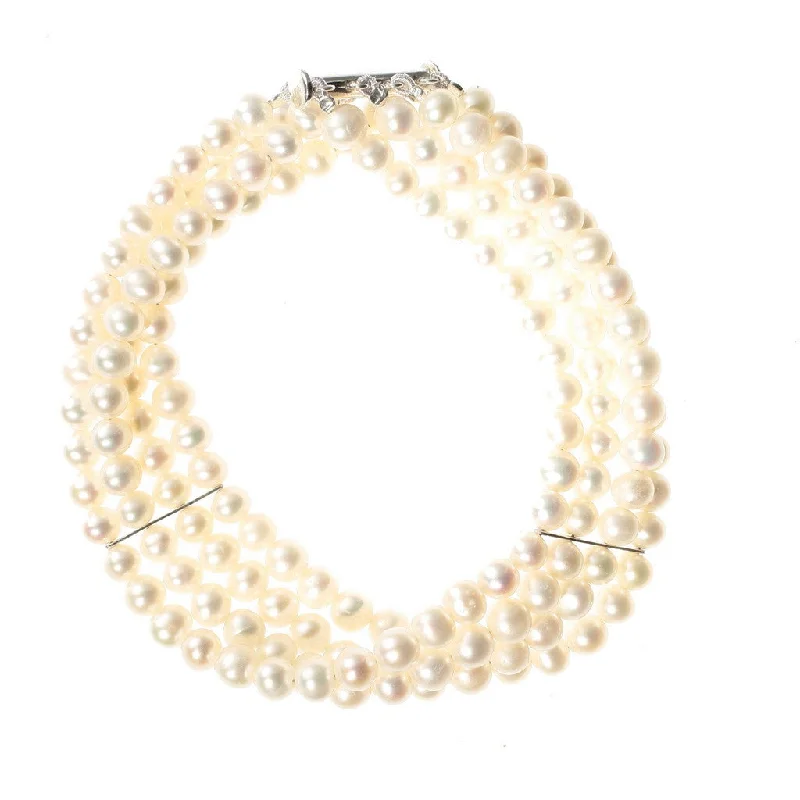 Ladies Tennis Style Bracelets -Four Strand Stayed White Pearl Bracelet