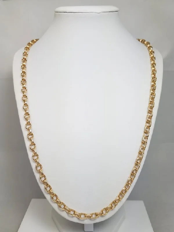 Ladies Necklaces for Pioneer Glow-Impressive 24" Solid 14k Yellow Gold Fancy Link Chain Necklace