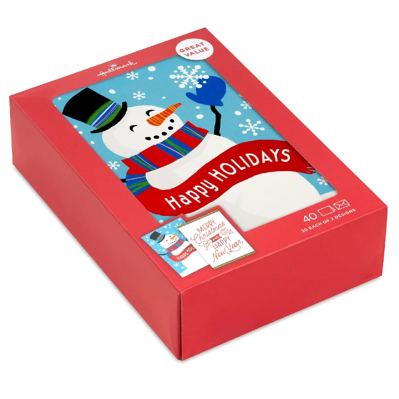 Ladies Matte Rings -Hallmark Happy Snowman and Red Lettering Boxed Christmas Cards, Pack of 40