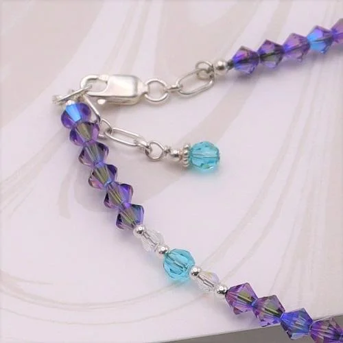 Ladies Cottage Charm Bracelets -Swarovski™ Crystals Bracelet - Tanzanite Purple & Light Turquoise